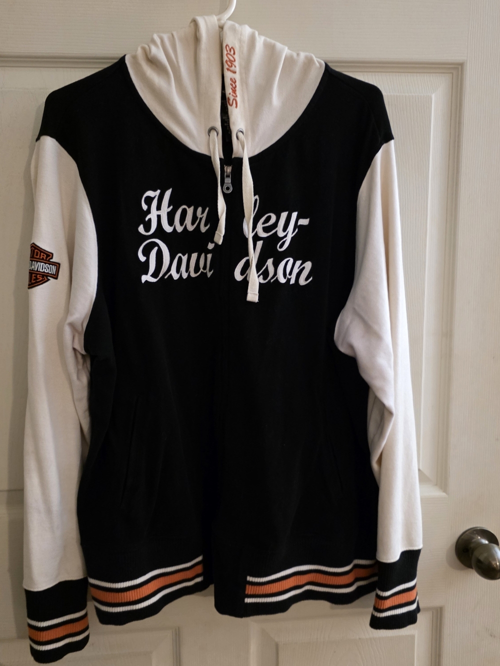 Harley-Davidson Black and White Zip Hoodie with Orange Accents